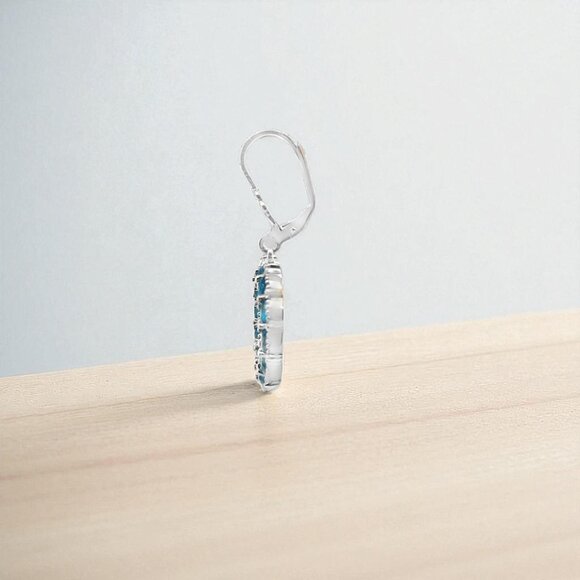 Neon Blue Apatite Circle Dangle Earrings in 925 Sterling Silver - Picture 2 of 2